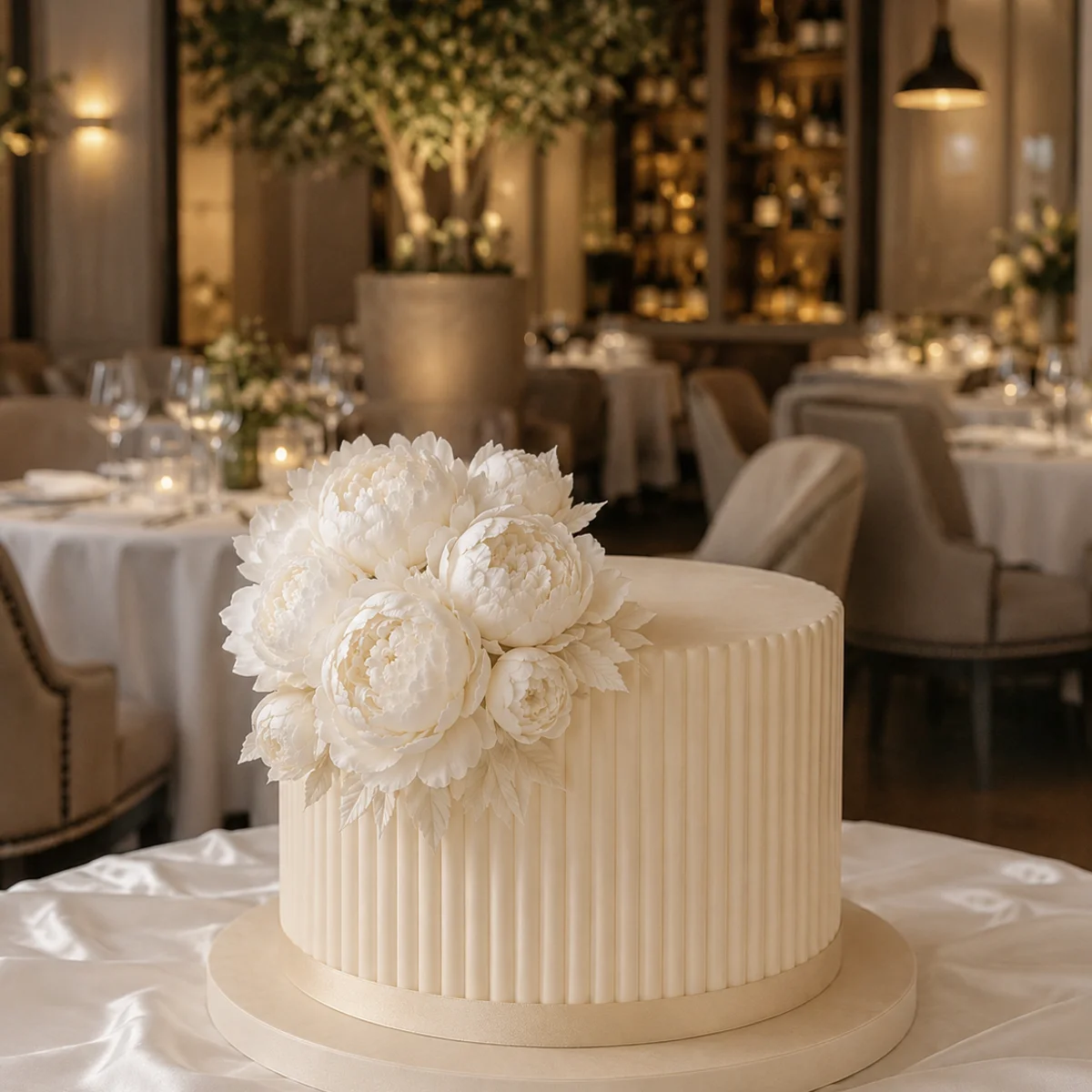 Penthouse wedding cake — 2025 · 90 servings.